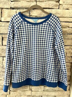 Draper James Blue and White Gingham Crewneck Sweat Shirt Size Medium